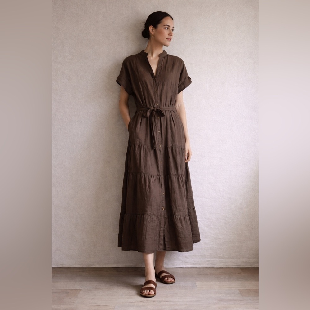 Babette Made in Italy Cotton Button-Down Midi Dress Tie Waist
